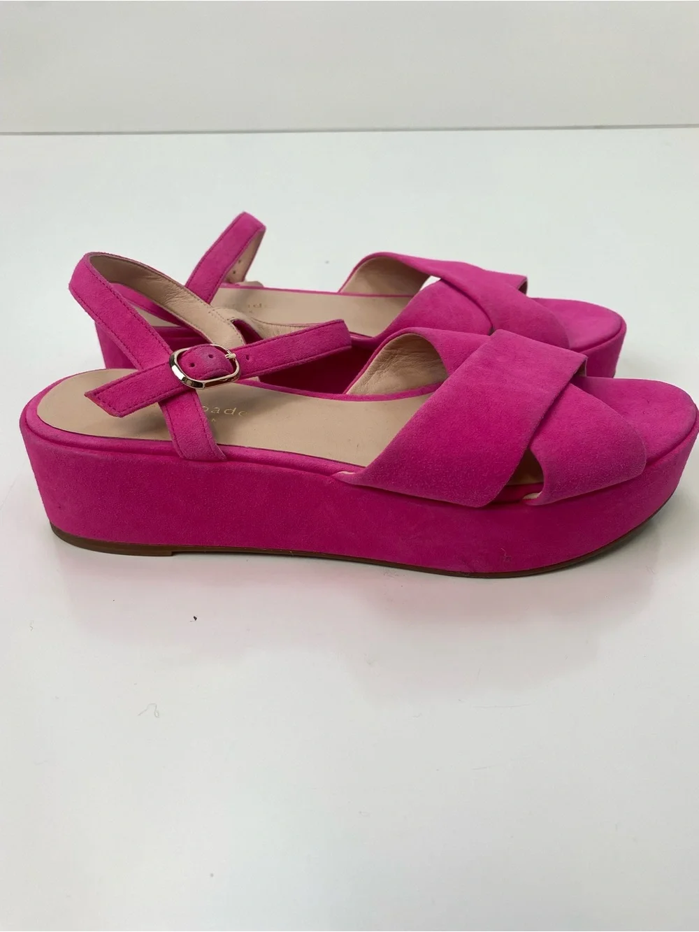 kate spade Hot Pink Suede Crisscross Ankle-Strap Sandals
